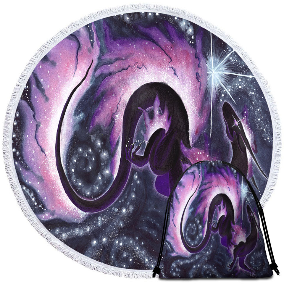 The Star Dancer Fantasy Art Purple Galaxy Circle Big Towel with Dragon