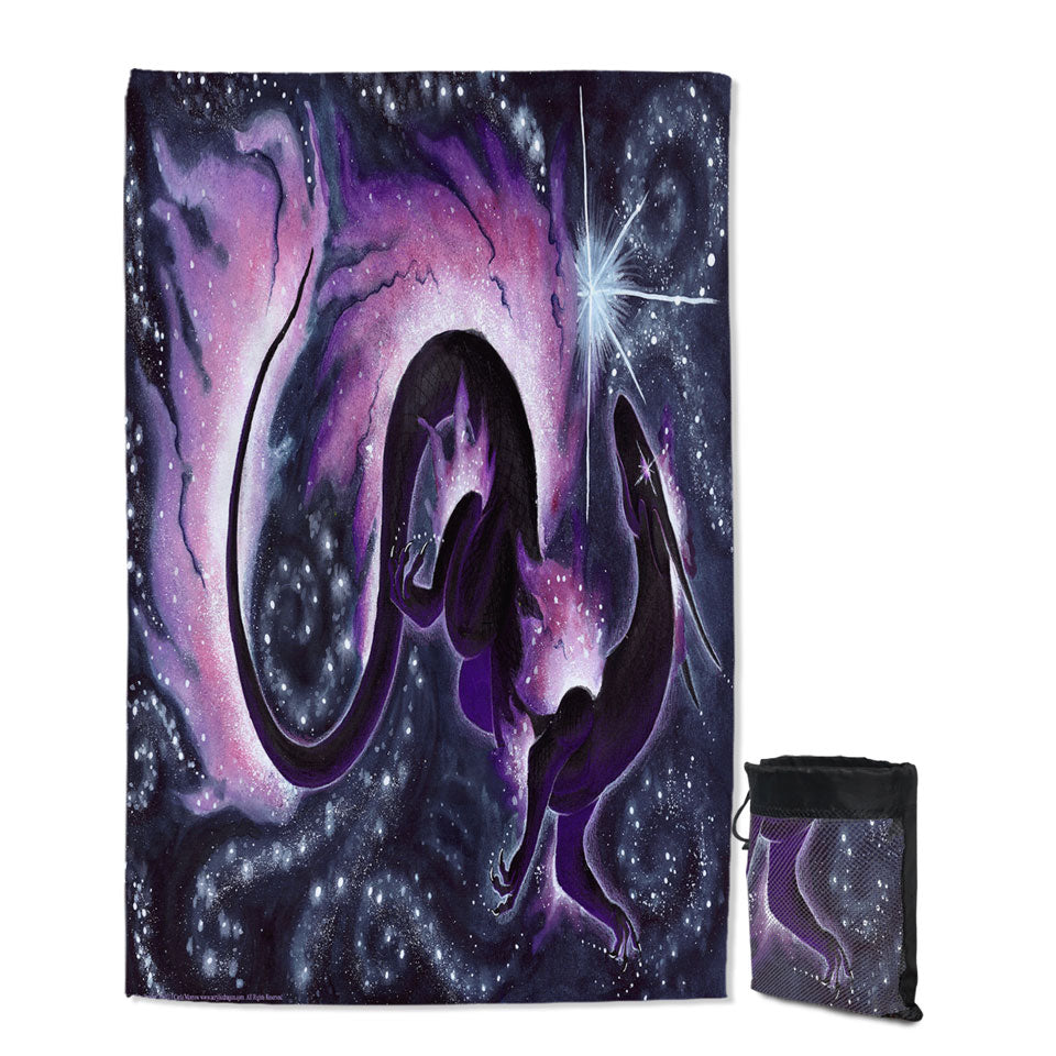 The Star Dancer Fantasy Art Purple Galaxy Cool Quick Dry Beach Towel with Dragon