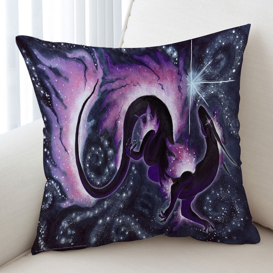 The Star Dancer Fantasy Art Purple Galaxy Cushions with Dragon