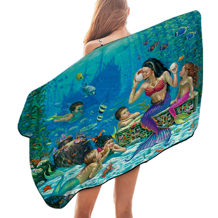 The Story Teller Mermaids Underwater Beach Towels