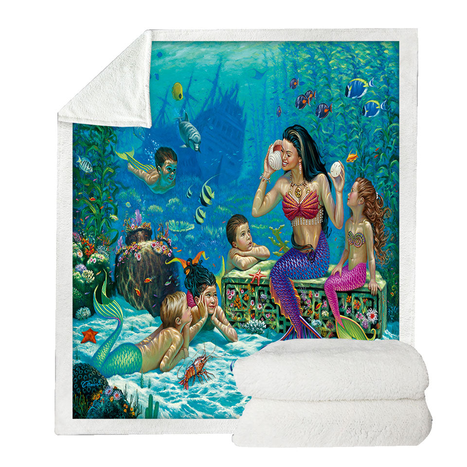 The Story Teller Mermaids Underwater Fleece Blankets