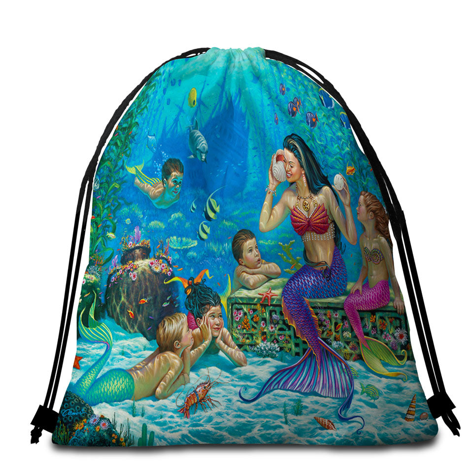 The Story Teller Mermaids Underwater Packable Beach Towel