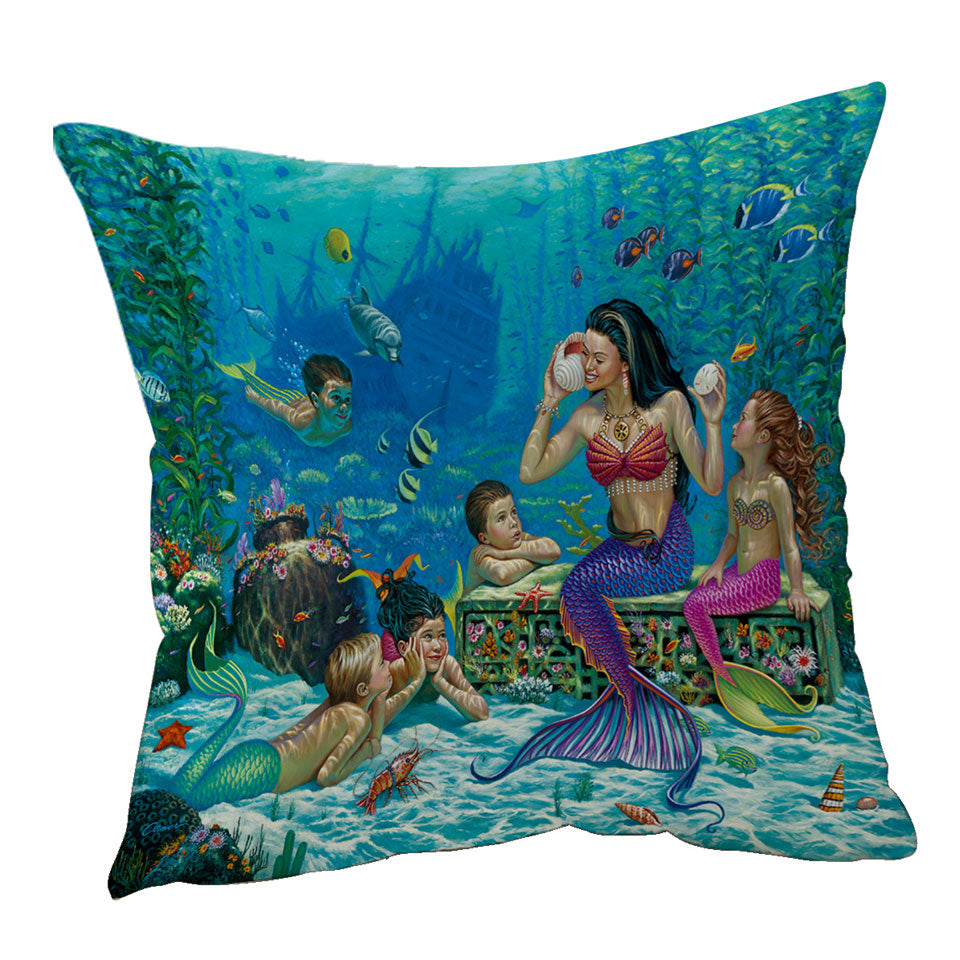 The Story Teller Mermaids Underwater Throw Pillows