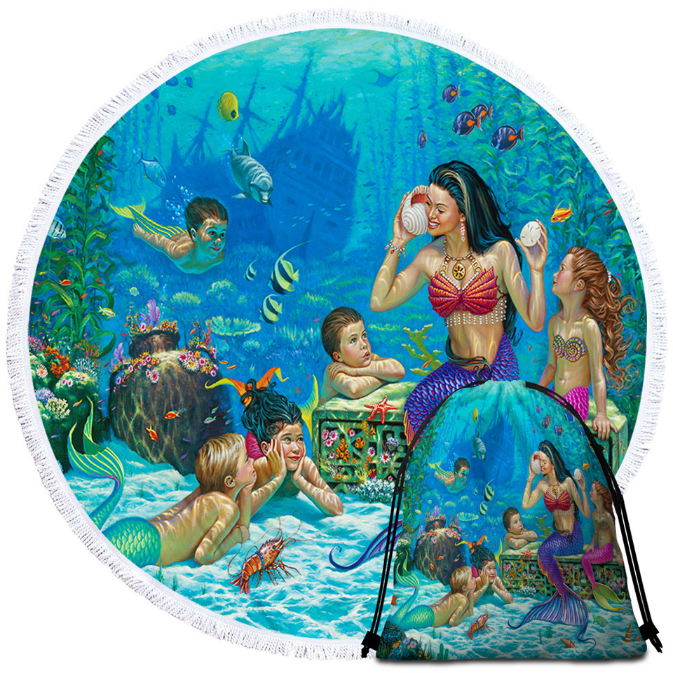 The Story Teller Mermaids Underwater Travel Beach Towel