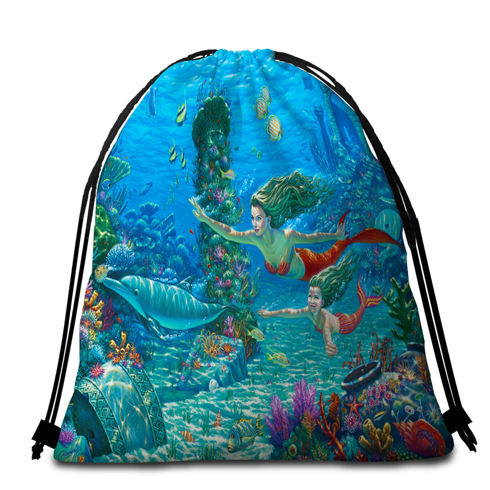 The Swimming Lesson Mermaids Underwater Beach Bags for Towels