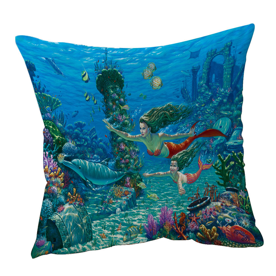 The Swimming Lesson Mermaids Underwater Cushions and Pillows