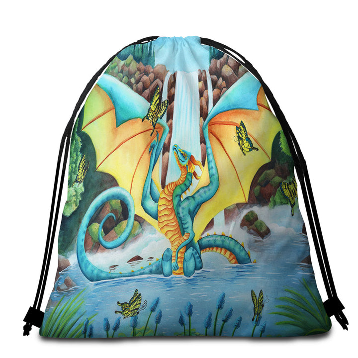 The Woodland Summer Fountain Butterflies and Dragon Beach Towels and Bags Set