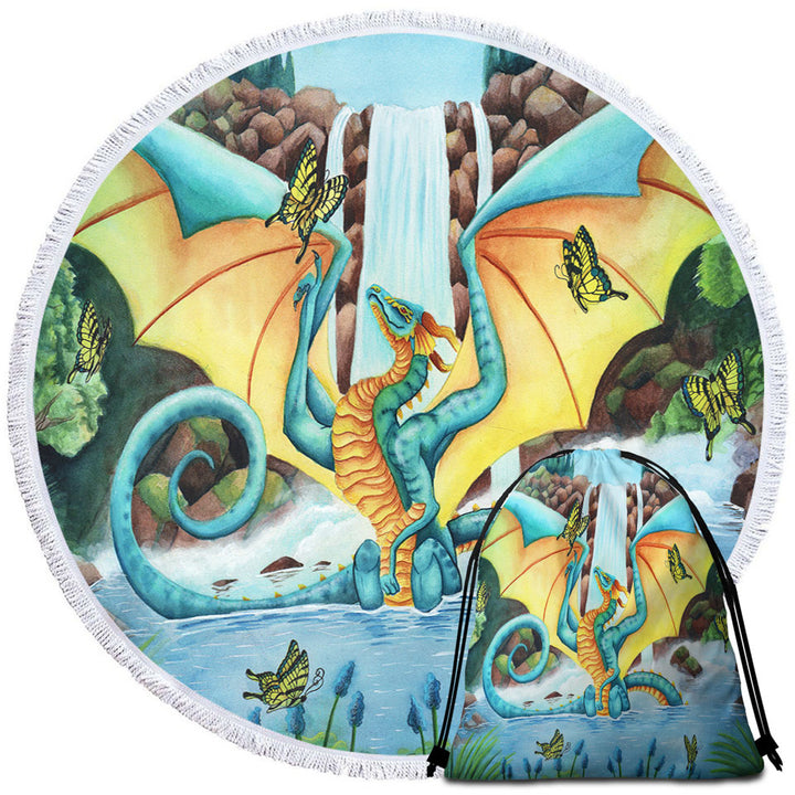The Woodland Summer Fountain Butterflies and Dragon Beach Towels