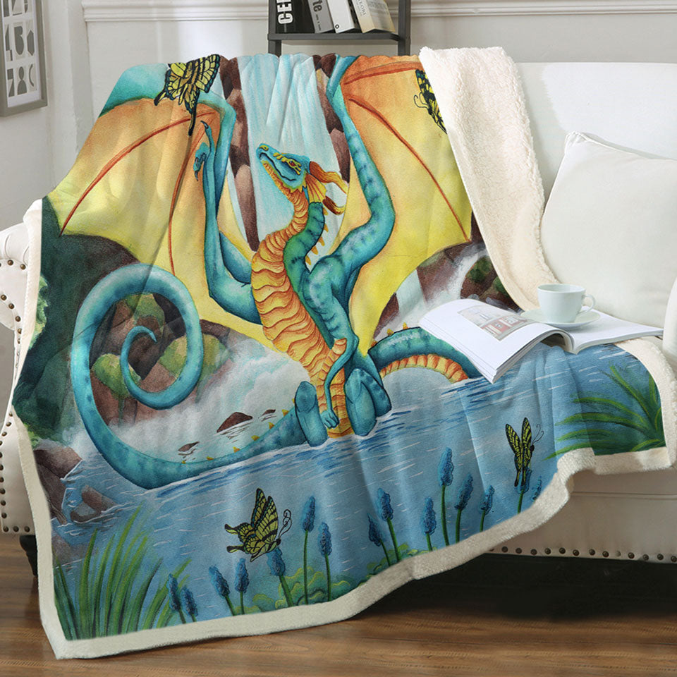 products/The-Woodland-Summer-Fountain-Butterflies-and-Dragon-Couch-Throws