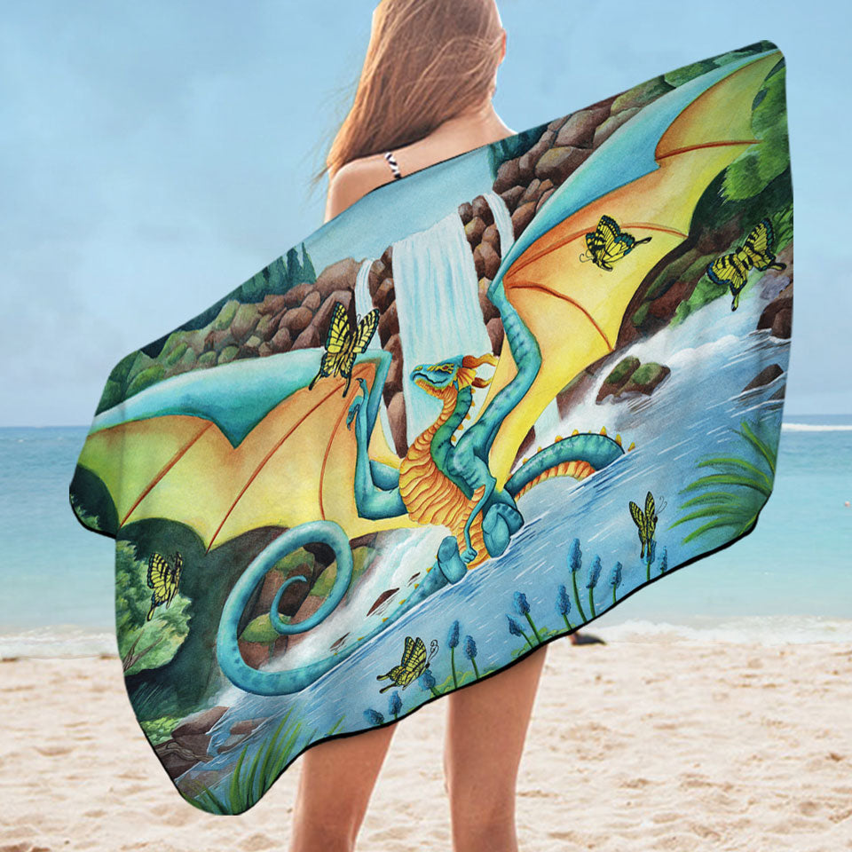 The Woodland Summer Fountain Butterflies and Dragon Microfiber Towels For Travel