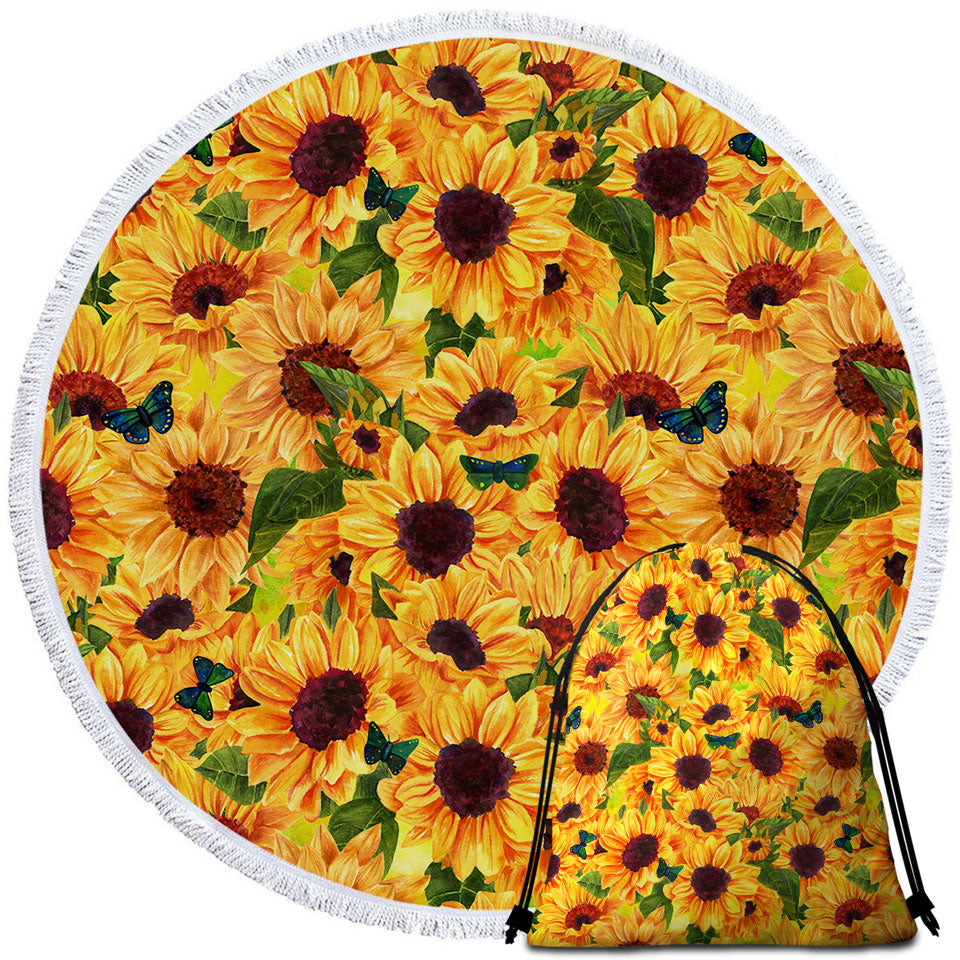 Thick Sunflowers Beach Towels and Bags Set