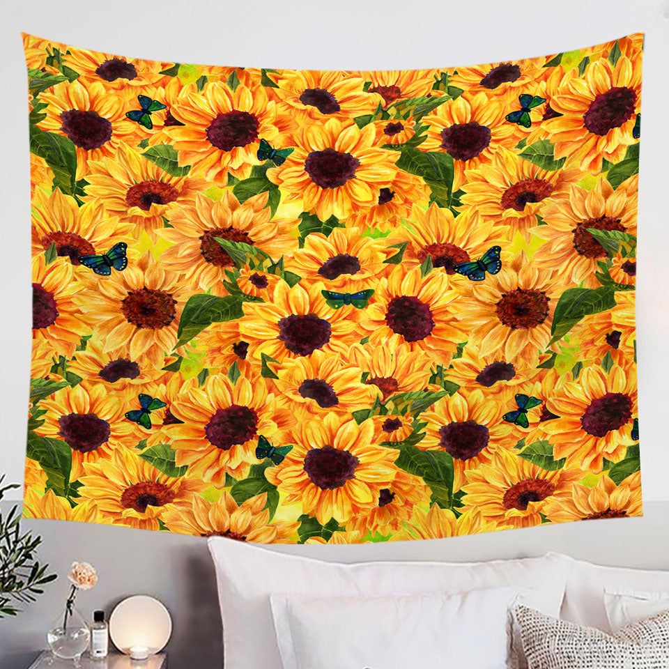 Thick Sunflowers and Butterflies Wall Decor Tapestry
