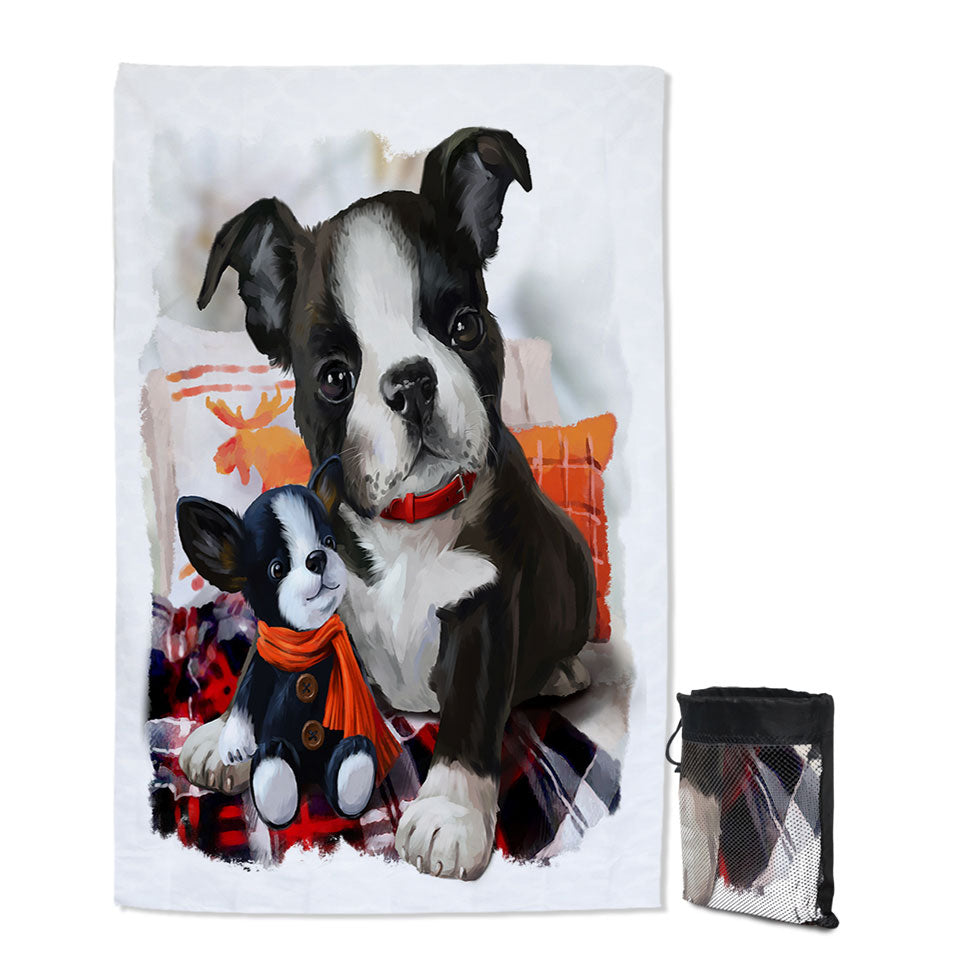 Thin Beach Towels of Art Painting Cozy Adorable Puppy Doll and Cute Dog