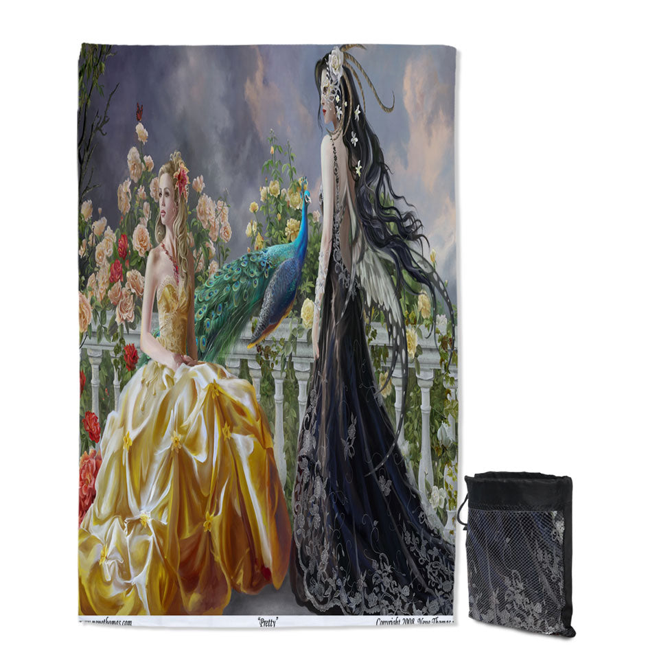 Thin Beach Towels of Fantasy on the Rose Balcony Light and Dark Princesses