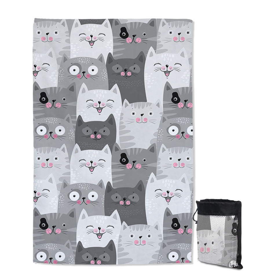 Thin Beach Towels with Cute and Sweet Grey Cats