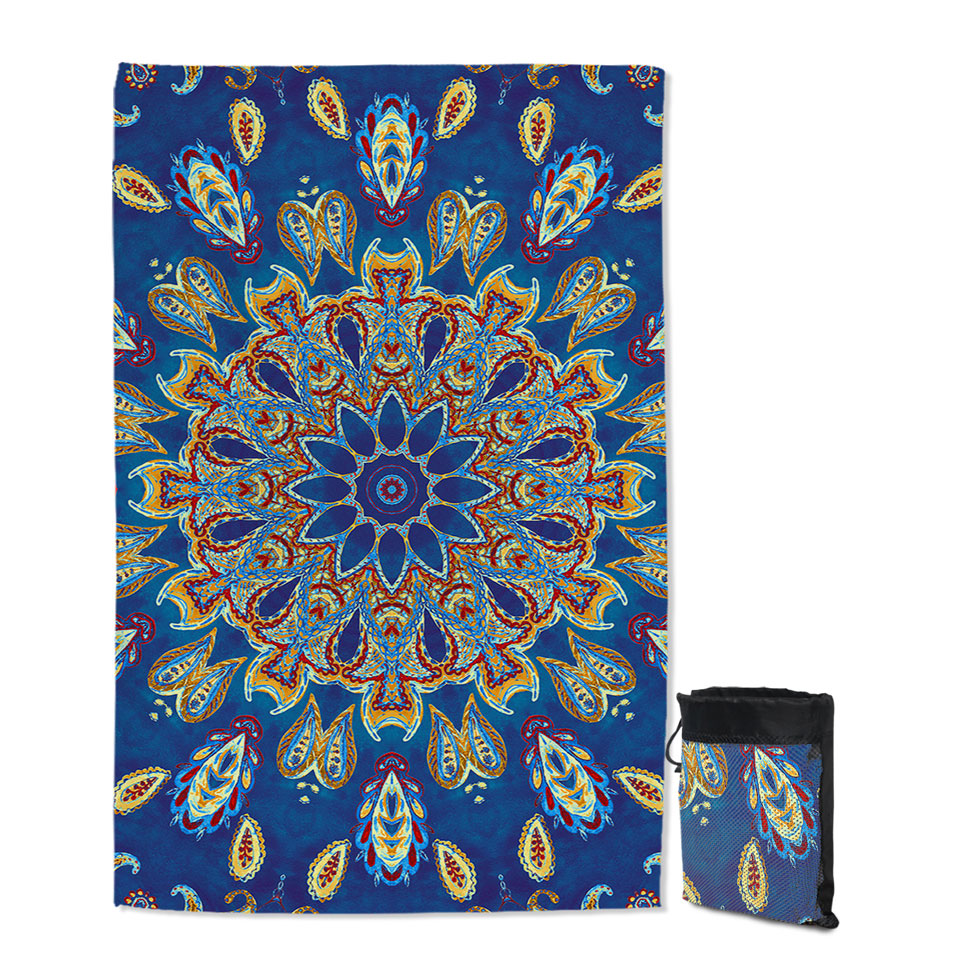 Thin Beach Towels with Red Yellow Blue Oriental Paisley Mandala