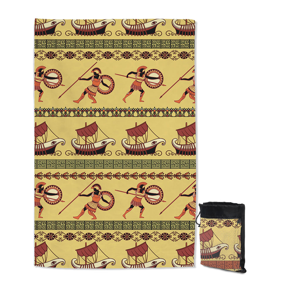Thin Beach Towels with Roman Warriors and Boats Mens Pattern