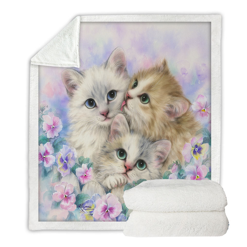 Three Adorable Kittens Daydreamers Cat Art Throw Blanket