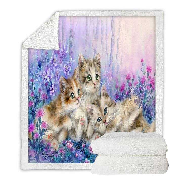 Three Little Kittens in the Flower Garden Couch Throws