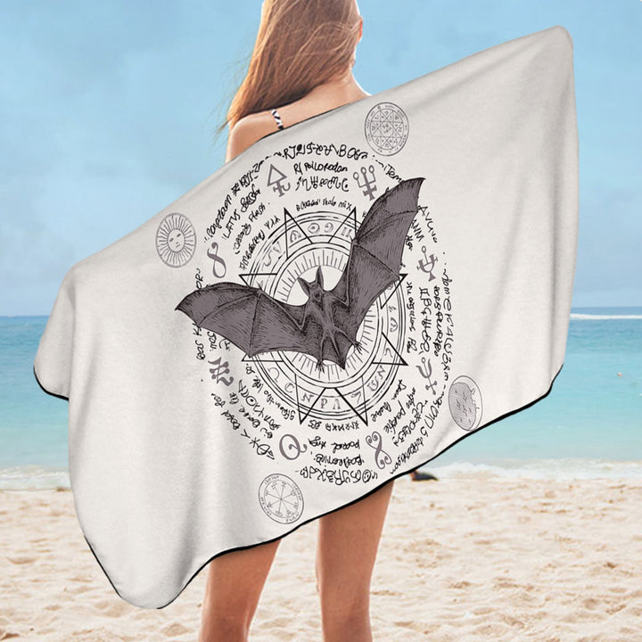 Thrilling Beach Towel Ancient Demons Symbols Bat