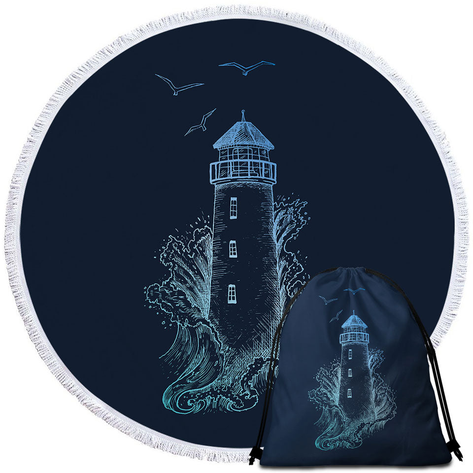 Thrilling Lighthouse Round Beach Towel