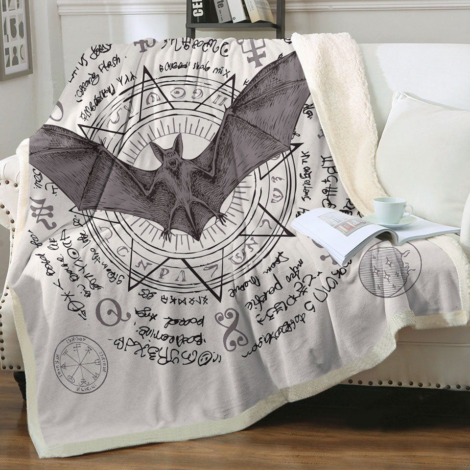 Thrilling Throw Blanket Ancient Demons Symbols Bat