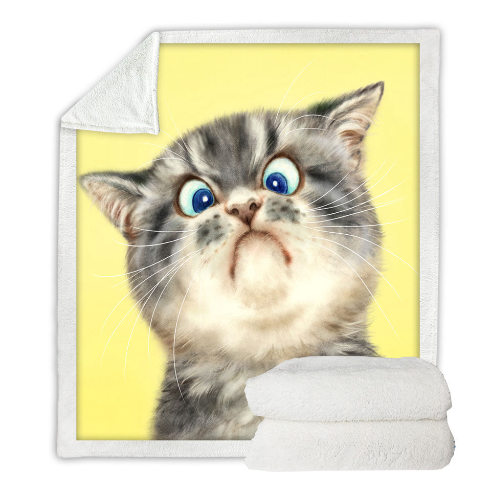 Throw Blanket Cats Cute and Funny Faces Unhappy Grey Kitten