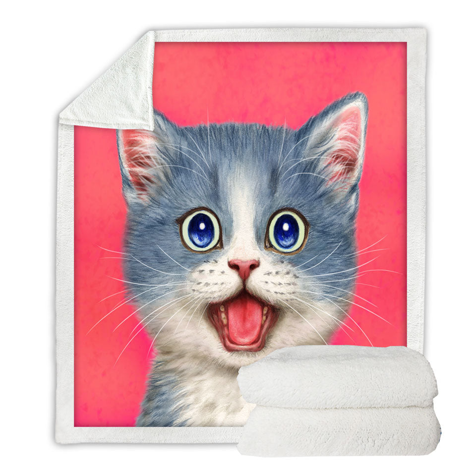 Throw Blanket Sweet Happy Grey Kitten Cat