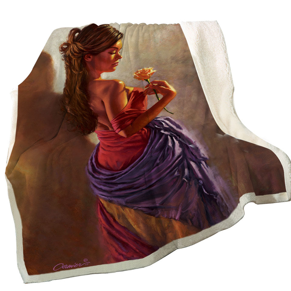 Throw Blanket with Beautiful Spanish Woman and Rose