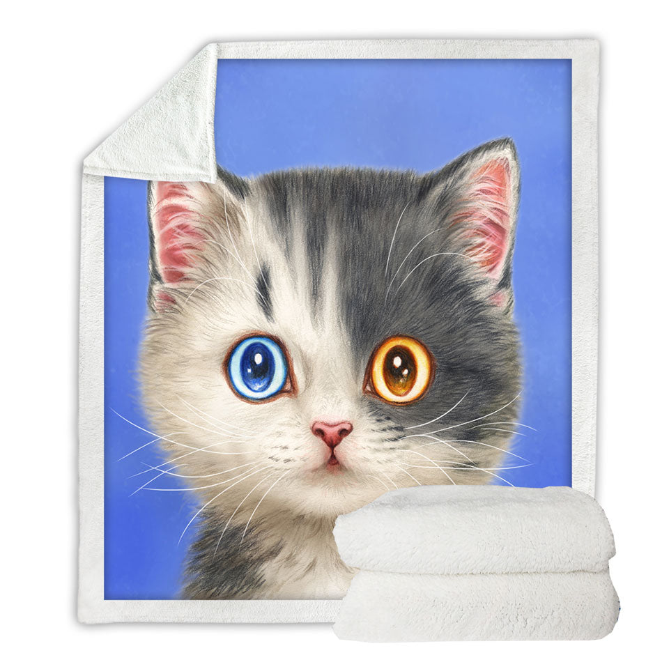 Throw Blanket with Black and White Beautiful Kitten Cat