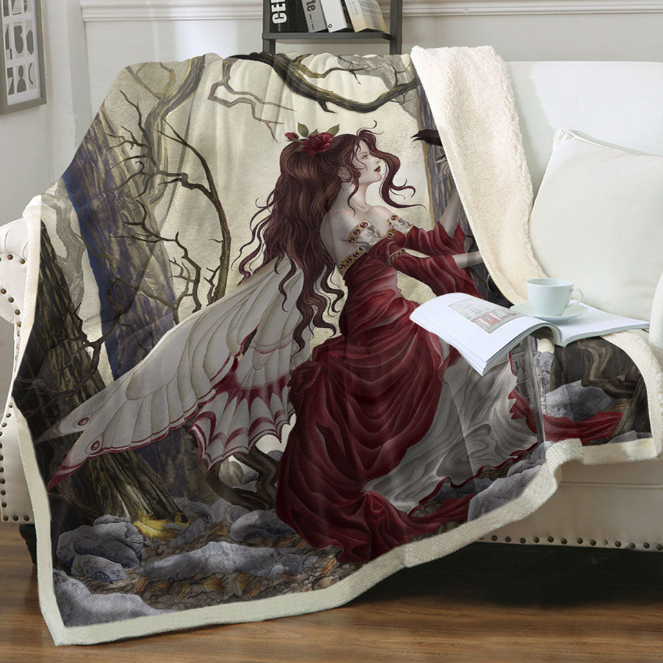 products/Throw-Blanket-with-Fantasy-Art-the-Red-Fairy-and-Her-Crow