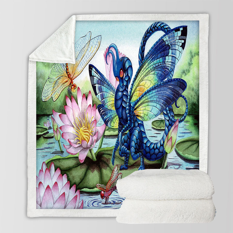 products/Throw-Blanket-with-Giant-Water-Lilies-Dragonflies-and-Dragon