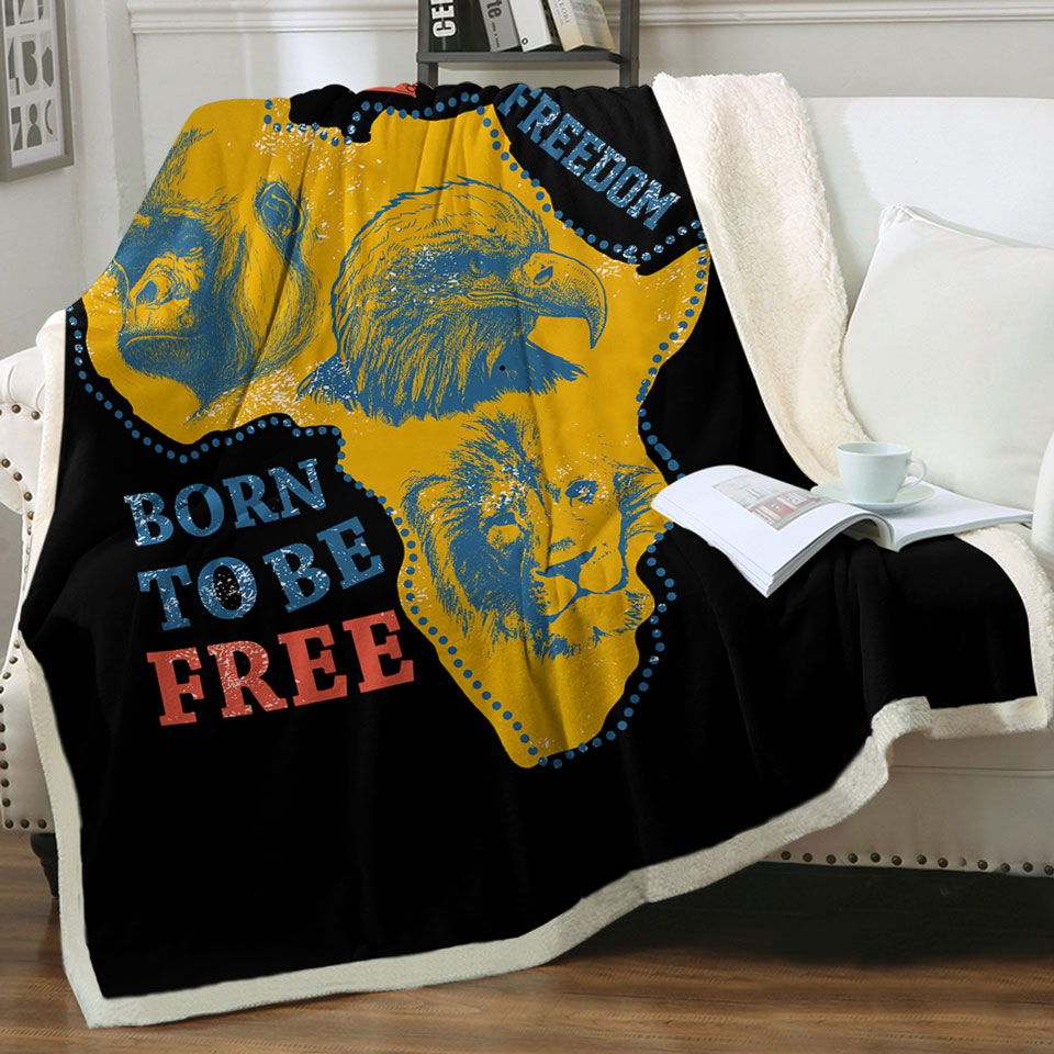 Throw Blanket with Gorilla Lion and Eagle The African Map