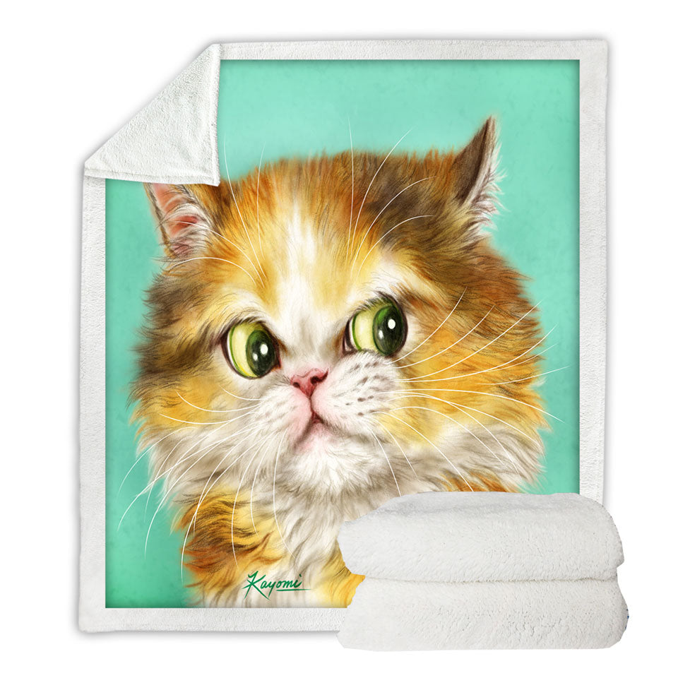 Throw Blanket with Green Background Painted Furry Ginger Cat