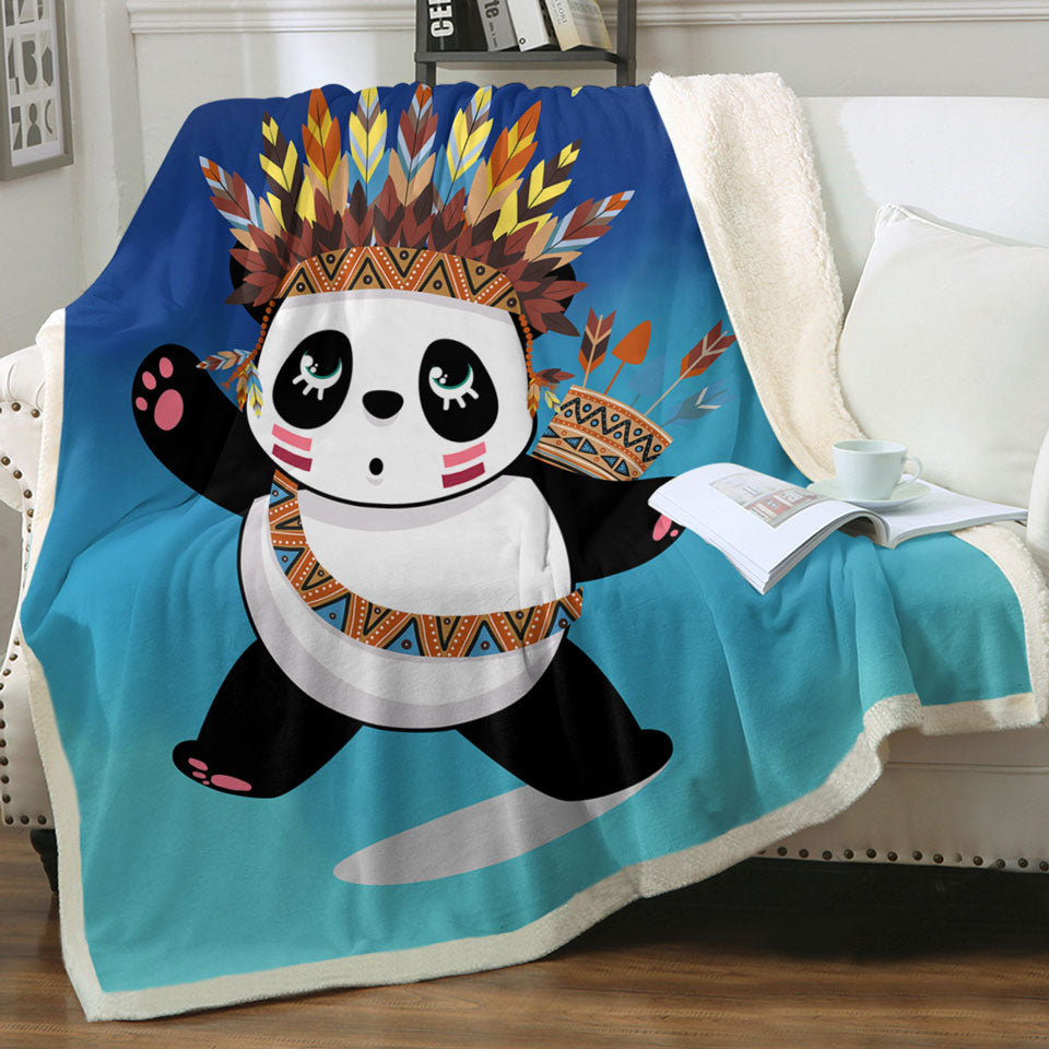 Throw Blanket with Native American Panda for Children
