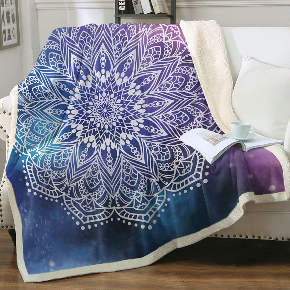 Throw Blanket with White Mandala Over Space