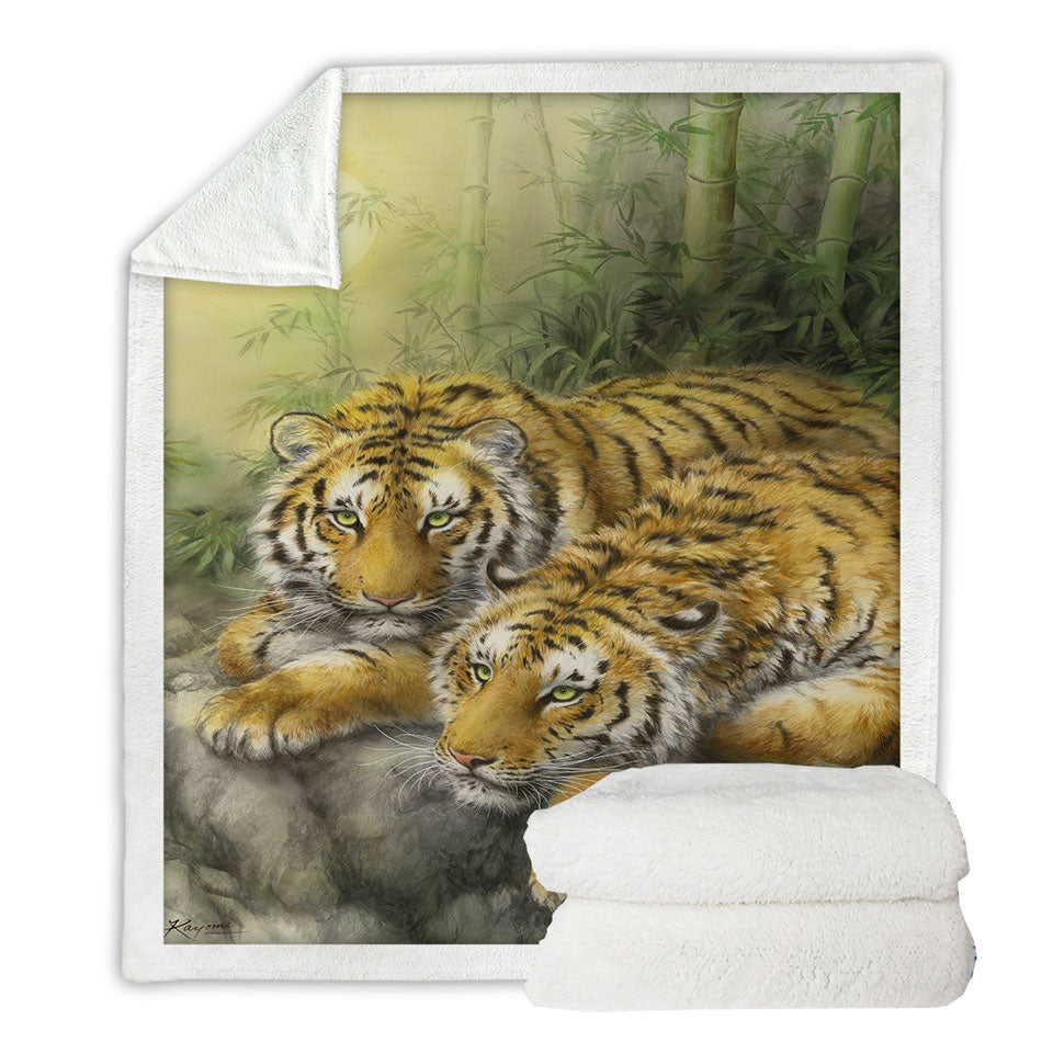 Throw Blanket with Wild Animals Art Tigers Forest Morning