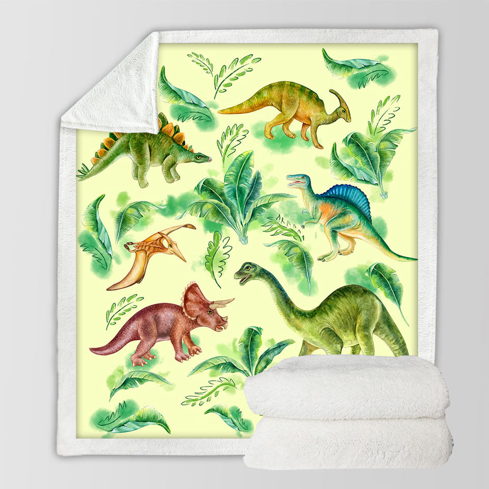 Throw Blankets with Dinosaur Drawings for Kids