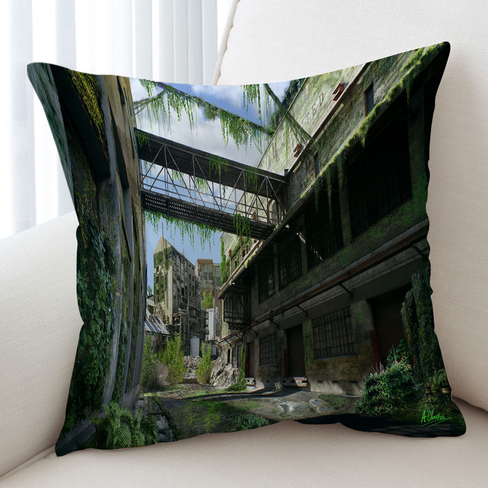 Throw Cushions of Future Art Abandoned City