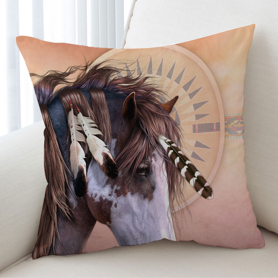 Throw Cushions with Native American Spirit Feathers Haired Horse