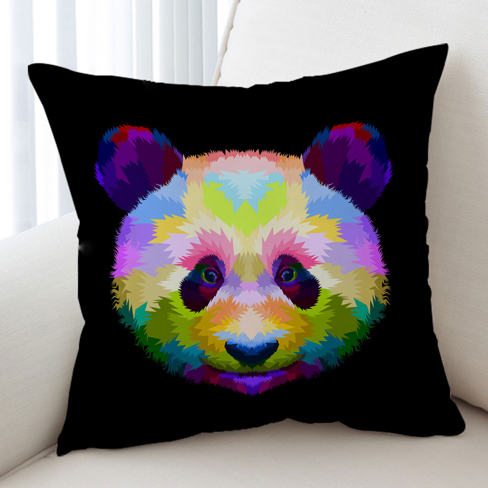 Throw Pillow Colorful Panda Head
