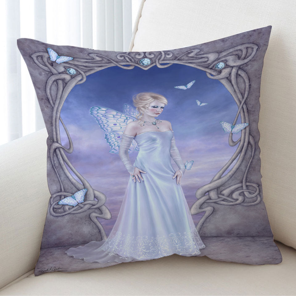 Throw Pillow Cover with Butterflies and White Diamond Butterfly Girl