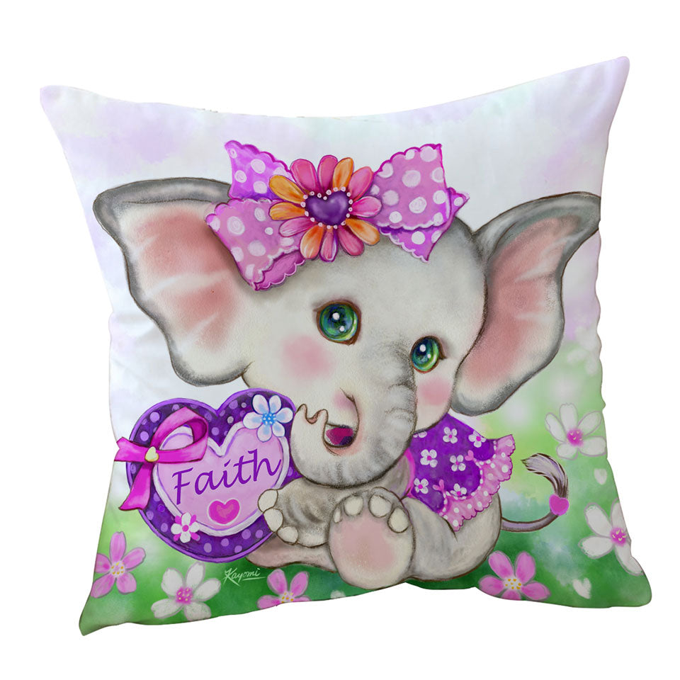 Throw Pillow for Kids Inspiring Design Cute Girly Elephant