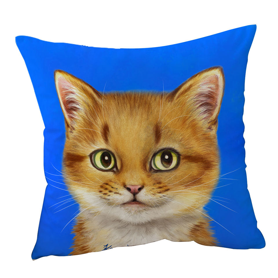Throw Pillow with Handsome Ginger Cat over Blue
