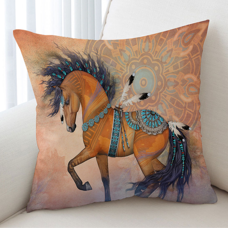 Throw Pillow with Native American Horse Art Native Treasure