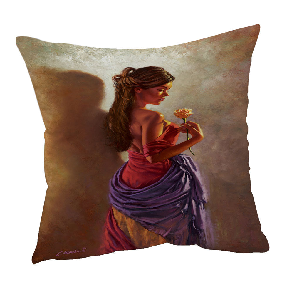Throw Pillows with Beautiful Spanish Woman and Rose
