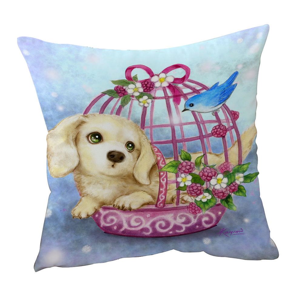 Throw Pillows with Dogs Art Cute Dachshund in Bird Cage