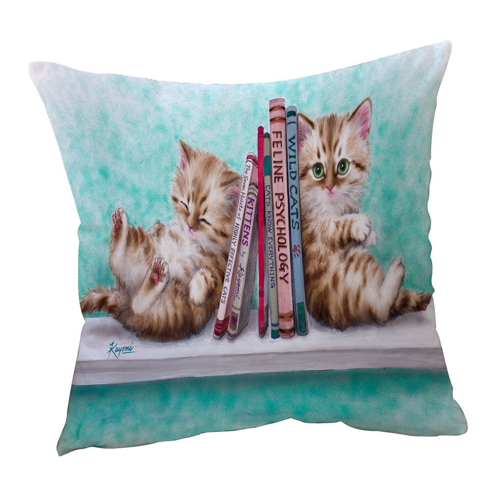 Throw Pillows with Funny Cute Cats Designs Books and Kittens
