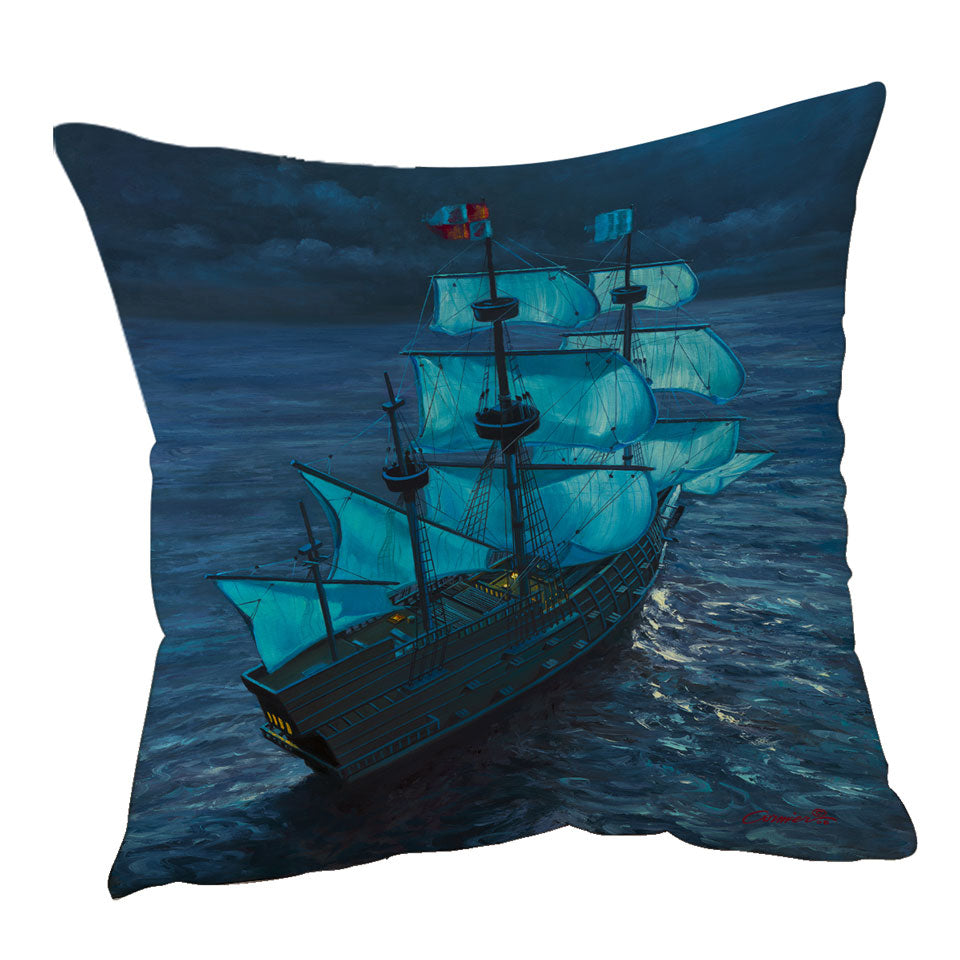 Throw Pillows with Sailing Ship Moonlight Voyage