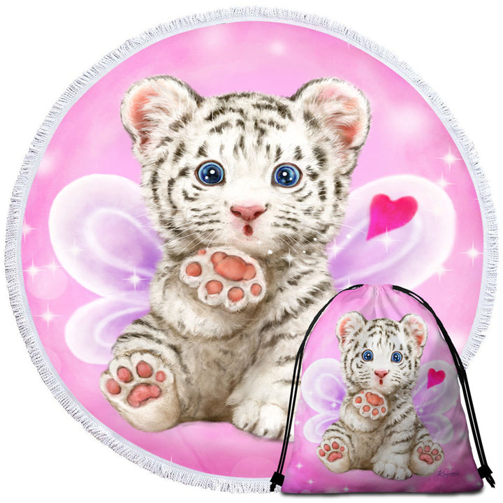 Throwing a Kiss Adorable White Tiger Cub Fairy Microfibre Beach Towels